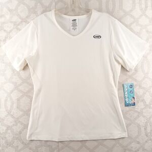 deBeer Lacrosse V-Neck Shirt Womens Medium White 4-Way‎ Stretch Moisture Wicking